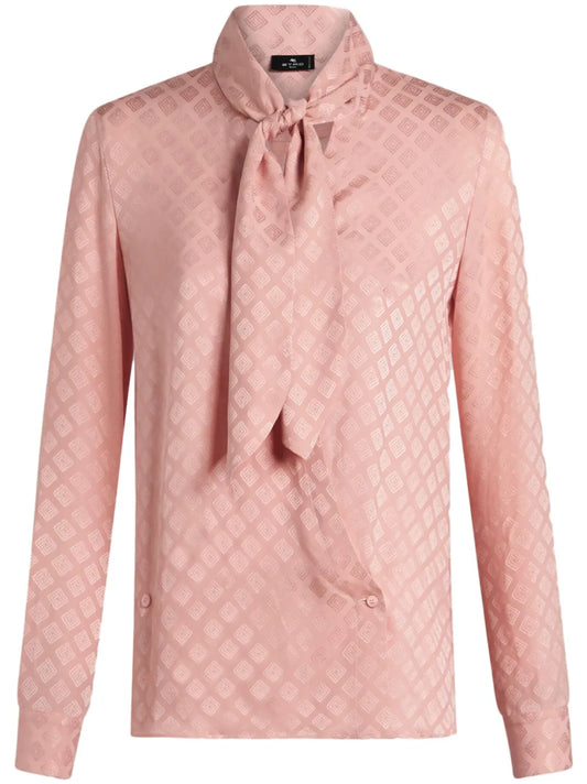 Scarf-Collar Jacquard Shirt