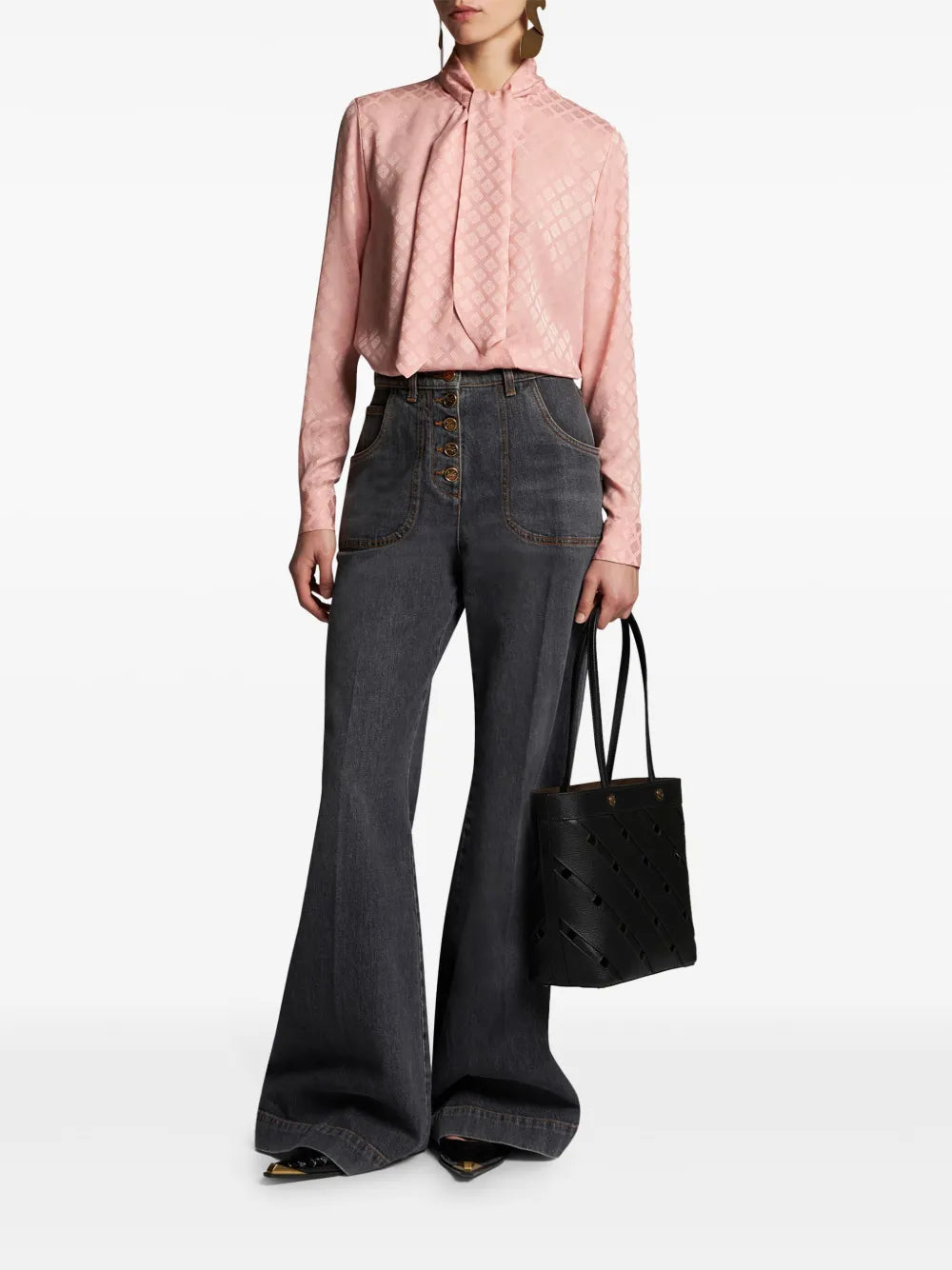 Scarf-Collar Jacquard Shirt