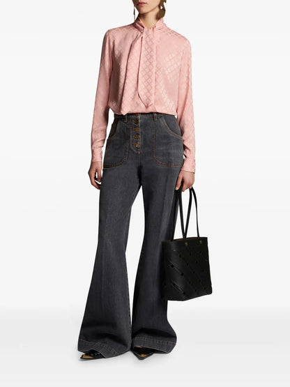 Scarf-Collar Jacquard Shirt