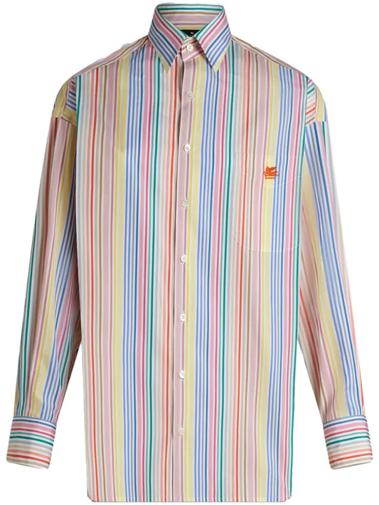 Pegaso-Embroidery Striped Cotton Shirt