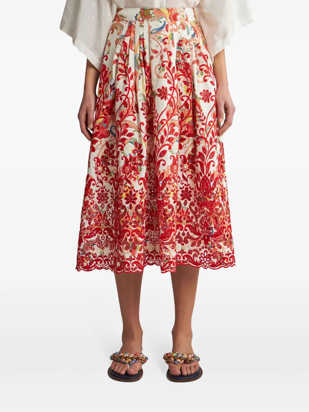 Paisley-Pattern Embroidered Midi Skirt