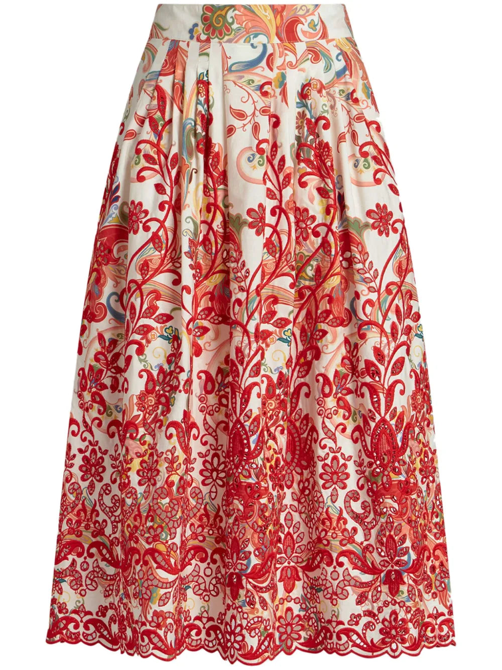 Paisley-Pattern Embroidered Midi Skirt