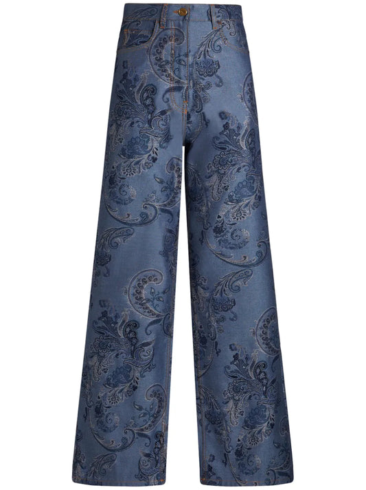 Paisley-Print Wide-Leg Jeans