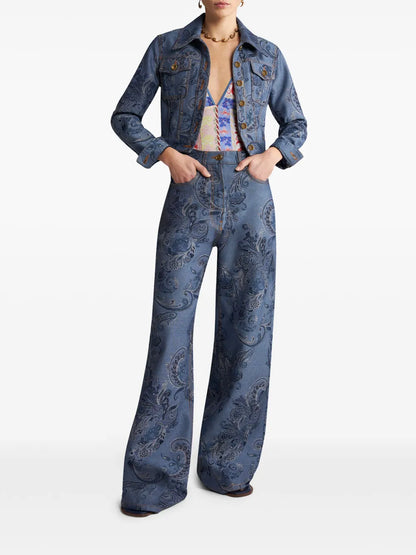 Paisley-Print Wide-Leg Jeans