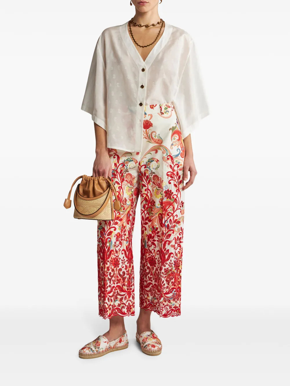 Paisley-Print Embroidered Trousers