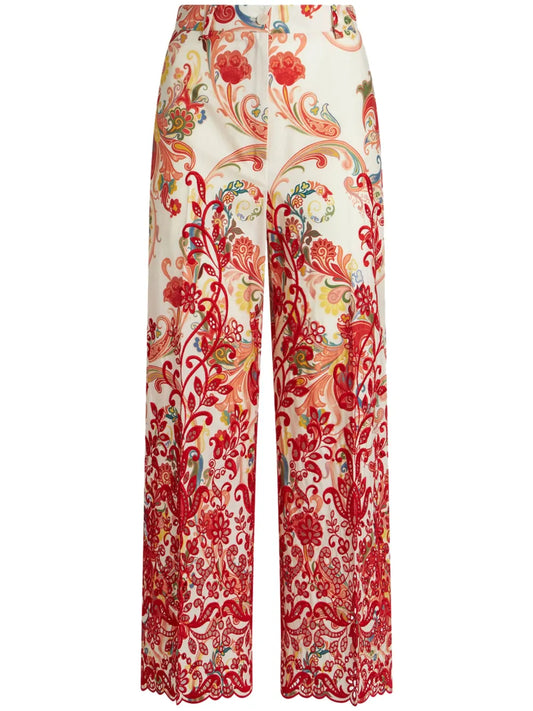 Paisley-Print Embroidered Trousers