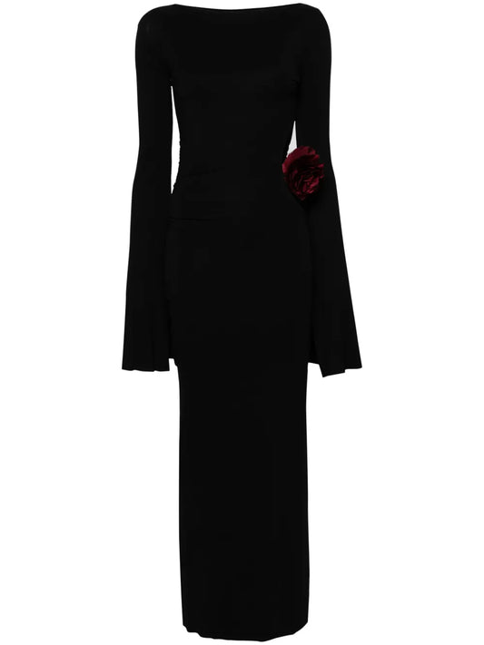 Floral-Appliqué Jersey Maxi Dress