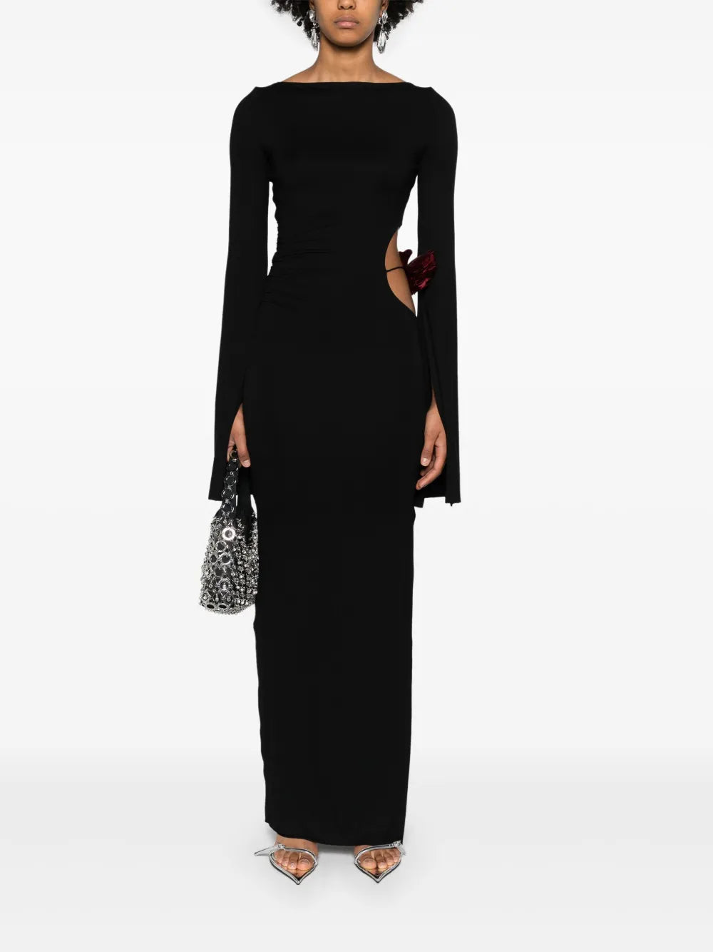 Floral-Appliqué Jersey Maxi Dress