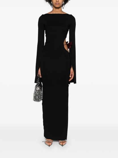 Floral-Appliqué Jersey Maxi Dress