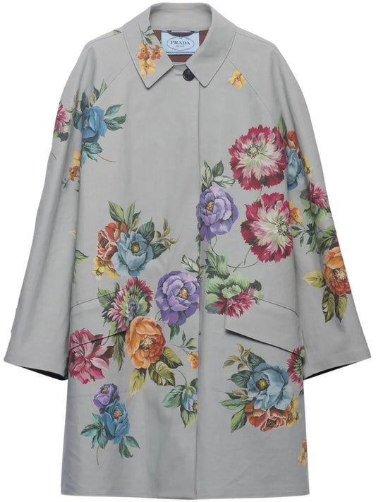 Floral-Print Single-Breasted Coat