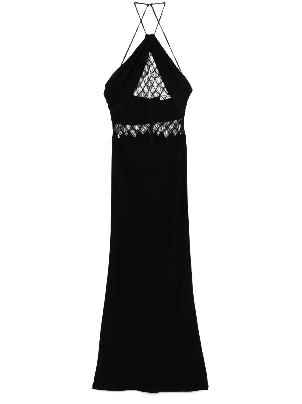 Net-Detail Silk Maxi Dress