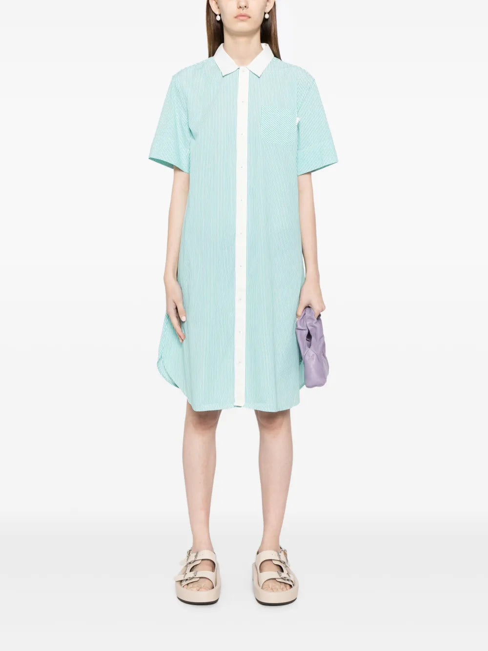 Pinstripe Short-Sleeved Shirt-Dress