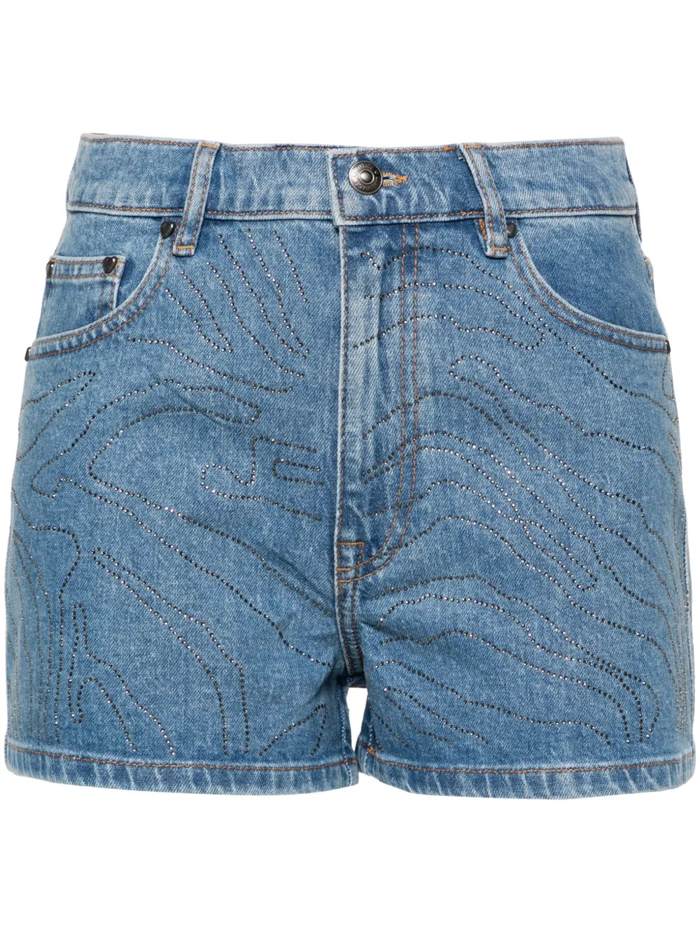 Rhinestoned High-Rise Denim Shorts