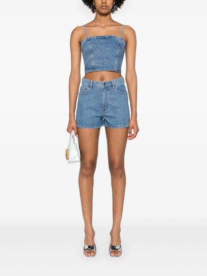 Rhinestoned High-Rise Denim Shorts