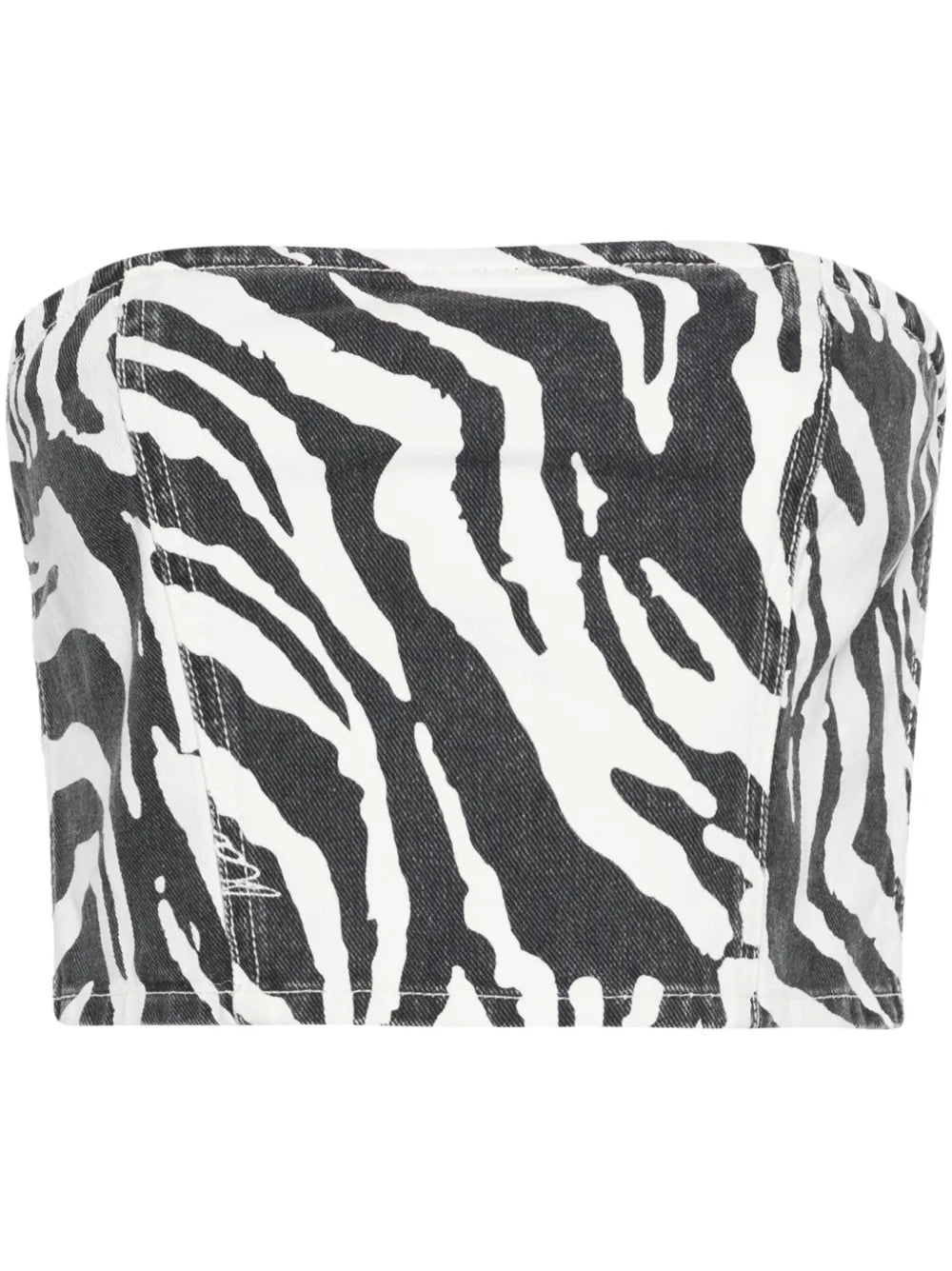 Zebra-Print Denim Cropped Top