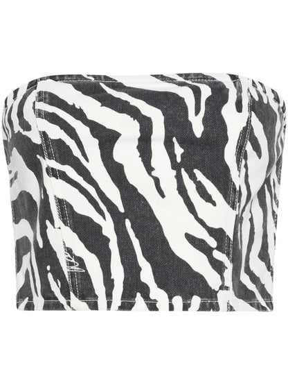 Zebra-Print Denim Cropped Top