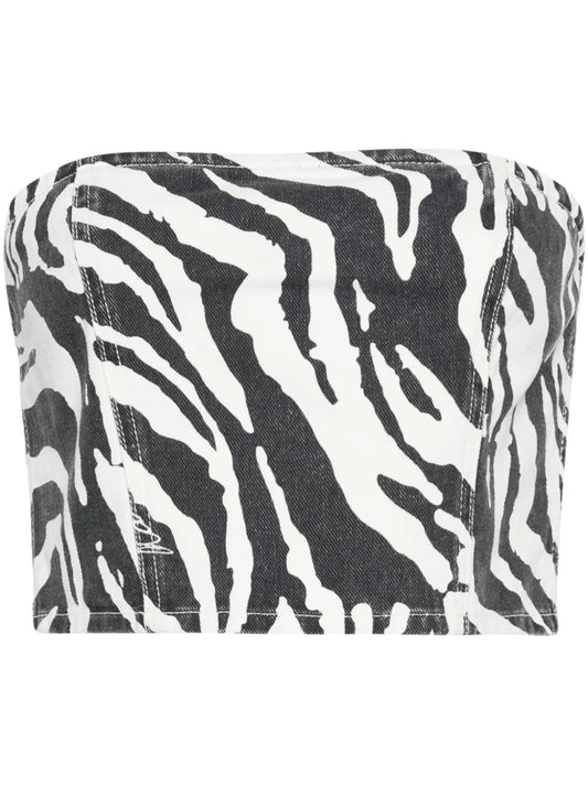 Zebra-Print Denim Cropped Top