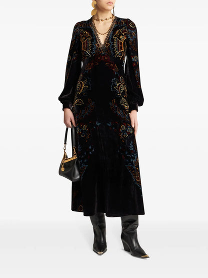 Floral Print Velvet Dress