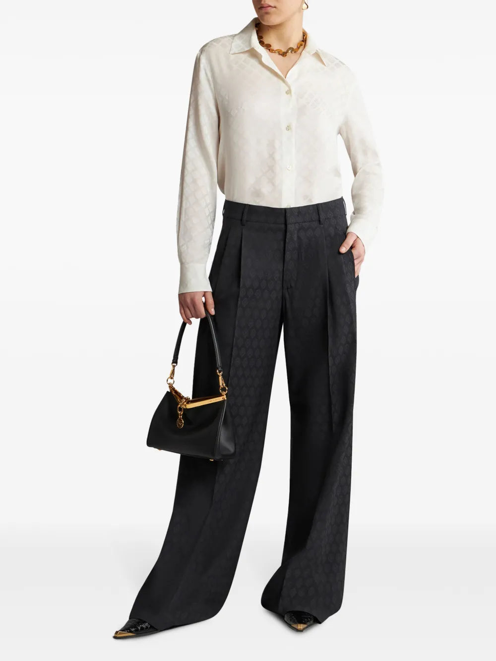 Patterned-Jacquard Wool Trousers