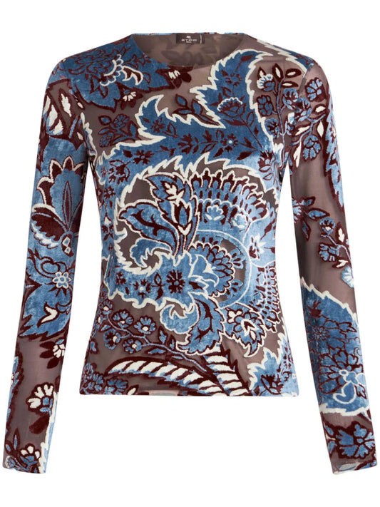 Tulle And Jacquard Velvet Top