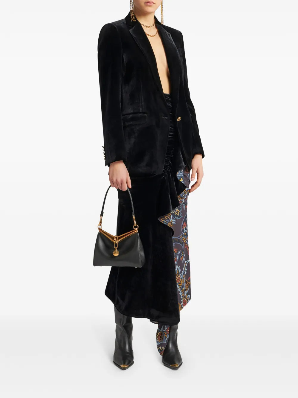 Velvet Single-Breasted Blazer