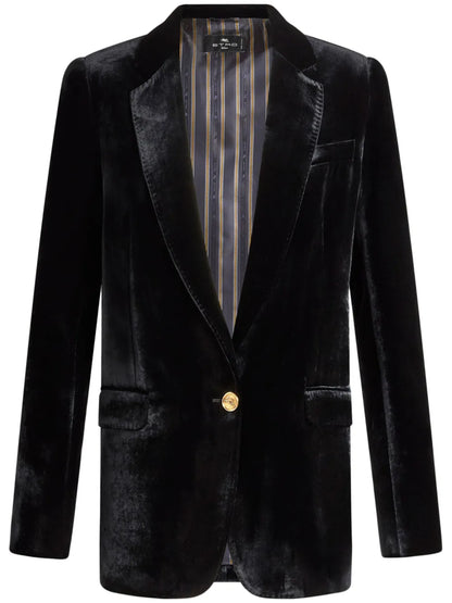 Velvet Single-Breasted Blazer