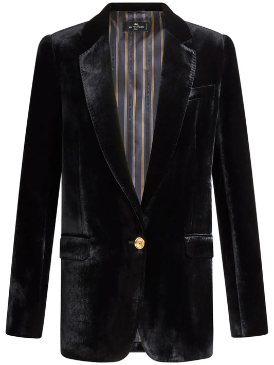 Velvet Single-Breasted Blazer