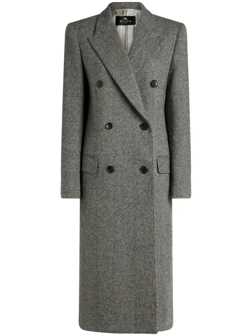 Herringbone-Pattern Double-Breasted Coat