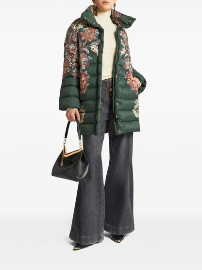 Paisley-Print Zip-Up Puffer Coat