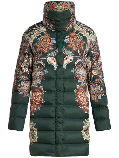 Paisley-Print Zip-Up Puffer Coat