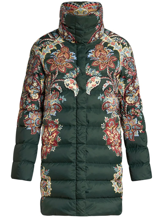 Paisley-Print Zip-Up Puffer Coat