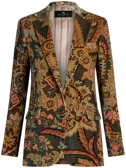 Paisley-Print Velvet Blazer