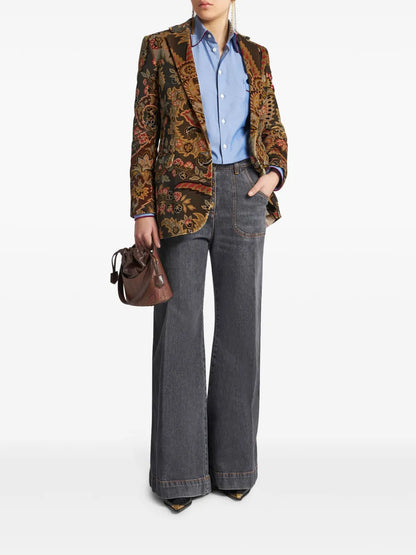 Paisley-Print Velvet Blazer