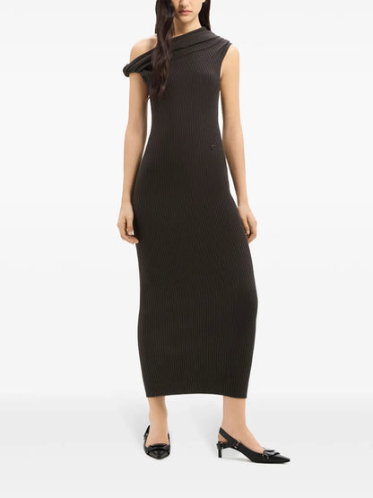Asymetric Ribbed-Knit Long Dress