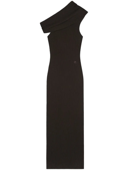Asymetric Ribbed-Knit Long Dress