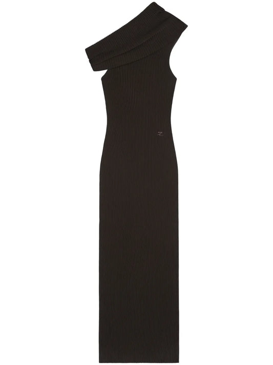 Asymetric Ribbed-Knit Long Dress