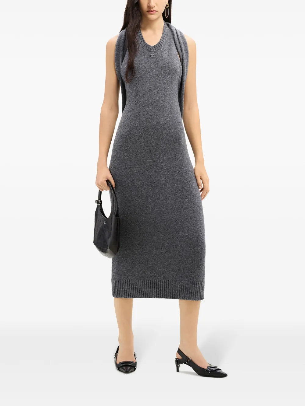 Over The Shoulder Draped Midi Dress