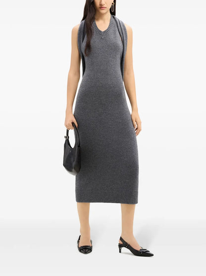 Over The Shoulder Draped Midi Dress