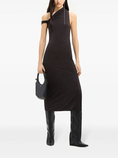 Houndstooth Twist Midi Dress