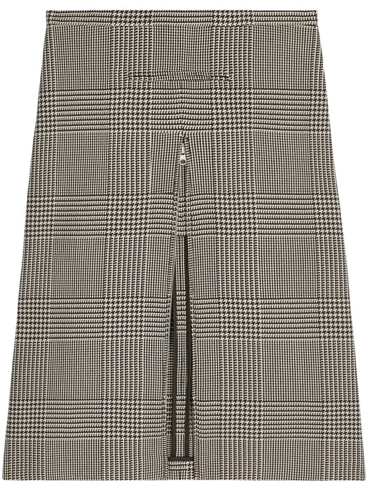 Zip-Detail Checked Midi Skirt