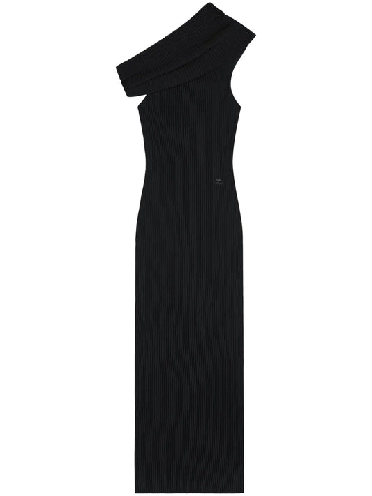 Assymetric Ribbed-Knit Long Dress