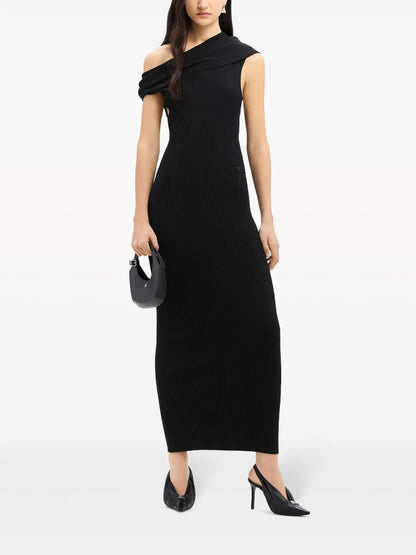Assymetric Ribbed-Knit Long Dress