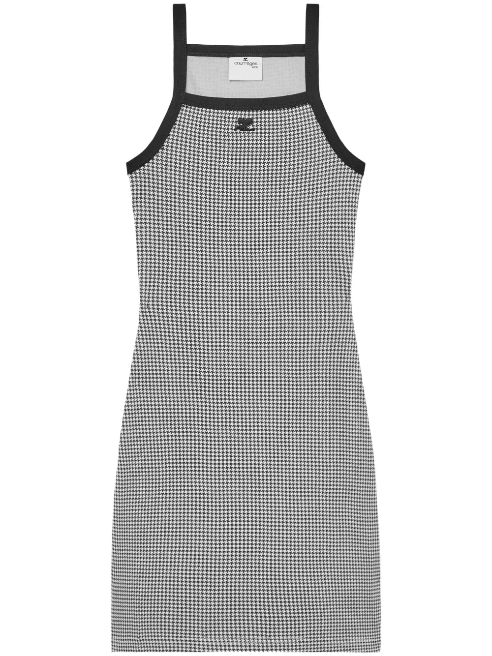 Contrast-Trim Houndstooth Cotton Mini Dress