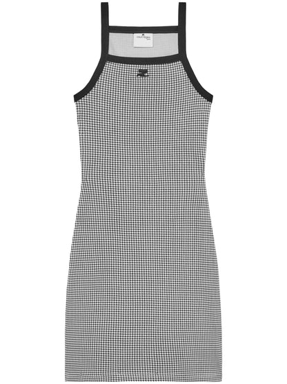 Contrast-Trim Houndstooth Cotton Mini Dress