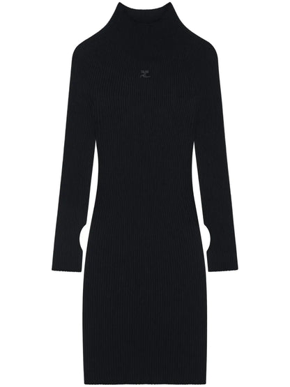 Ribbed-Knit Mock Neck Mini Dress