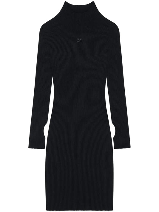Ribbed-Knit Mock Neck Mini Dress
