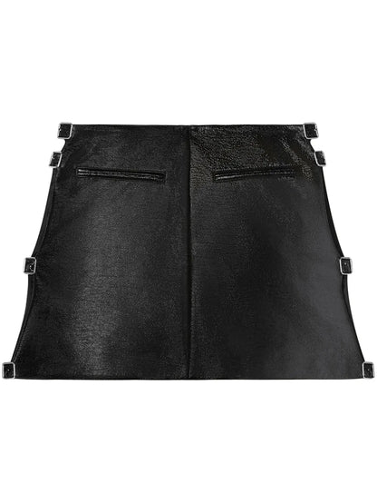 Buckled Coated Miniskirt