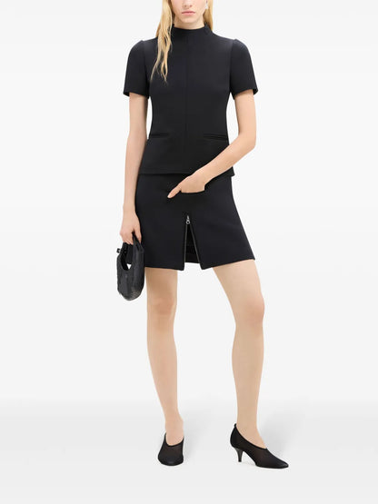 Zip-Detail Twill Miniskirt