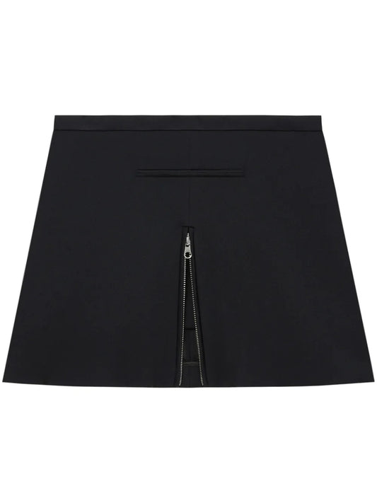 Zip-Detail Twill Miniskirt