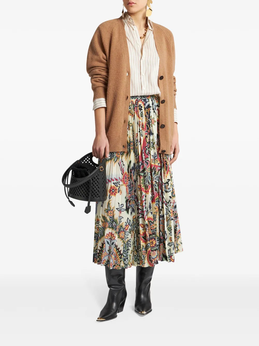 Paisley-Print Pleated Midi Skirt